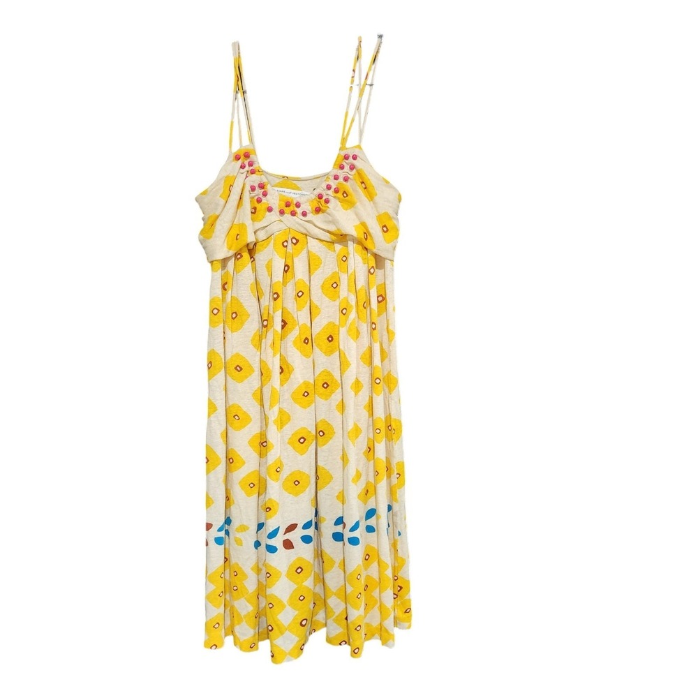 Diane Von Furstenberg Gatta Sundress Mini Dress Size 6 Linen Silk Boho Beaded